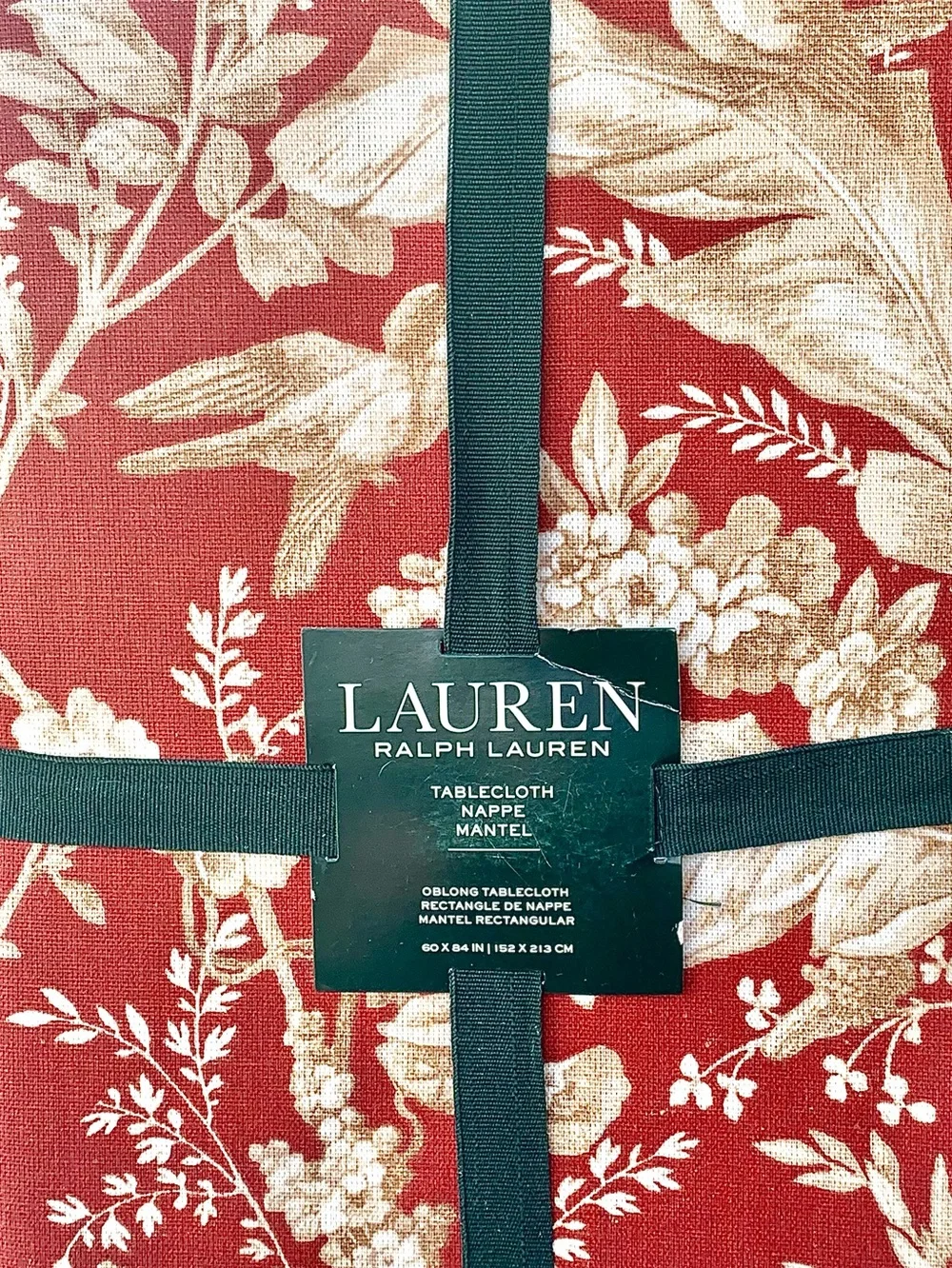 RALPH LAUEN BURNT Red Cream Botanical Toile Tablecloth 60 X 84INCH OBLONG